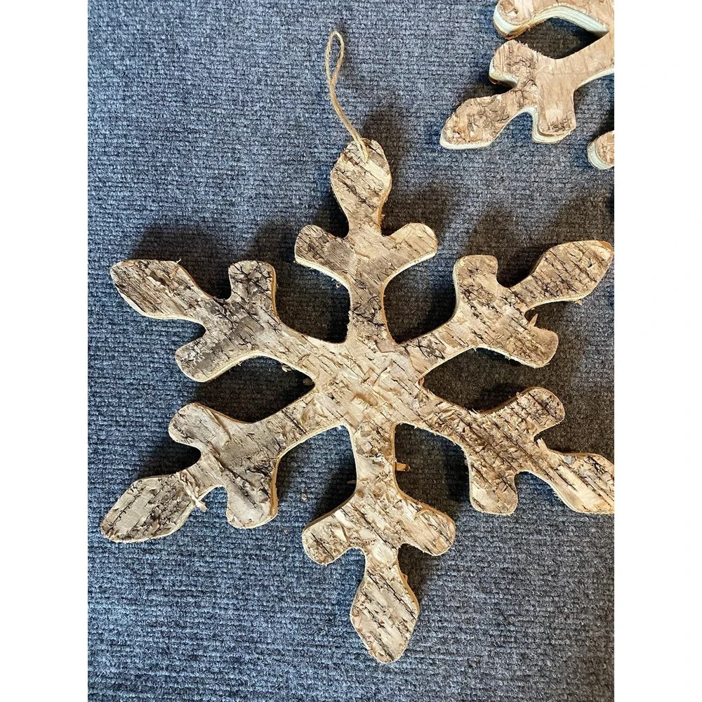 Set Of 3 Rustic Distressed Natural Wood Snowflake Decor Xmas Winter Cottagecore